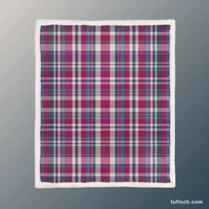 Checkered Tartan Deep Pink Colored Sherpa Fleece Blanket 1