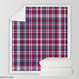 Checkered Tartan Deep Pink Colored Sherpa Fleece Blanket