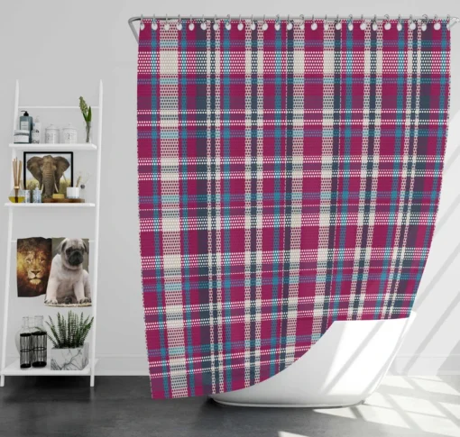 Checkered Tartan Deep Pink Colored Shower Curtain