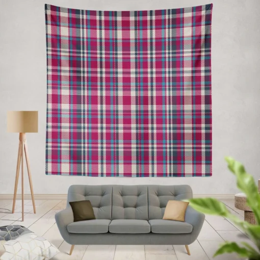 Checkered Tartan Deep Pink Colored Wall Tapestry