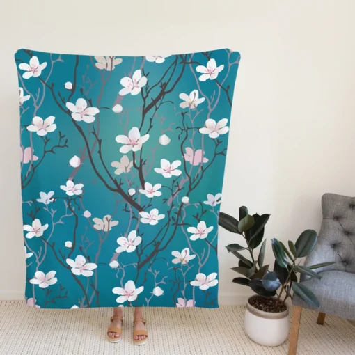 Cherry Blossom Flowers Pattern Fleece Blanket