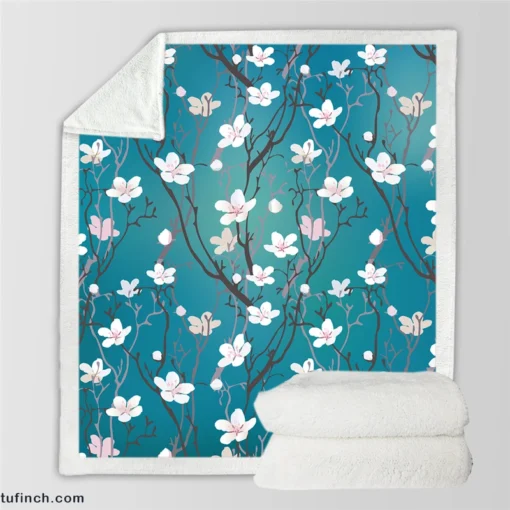 Cherry Blossom Flowers Pattern Sherpa Fleece Blanket