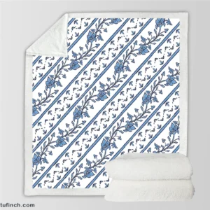 Chinese Blue Toile Pattern Sherpa Fleece Blanket