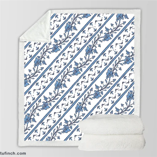 Chinese Blue Toile Pattern Sherpa Fleece Blanket