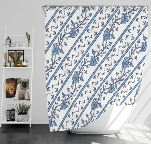 Chinese Blue Toile Pattern Shower Curtain