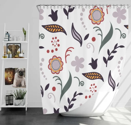 Chinese Drawing Floral Pattern Shower Curtain