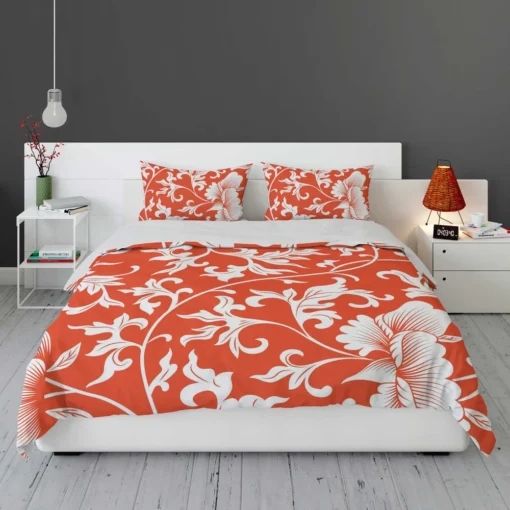 Chinese Floral Orange Background Bedding Set 1