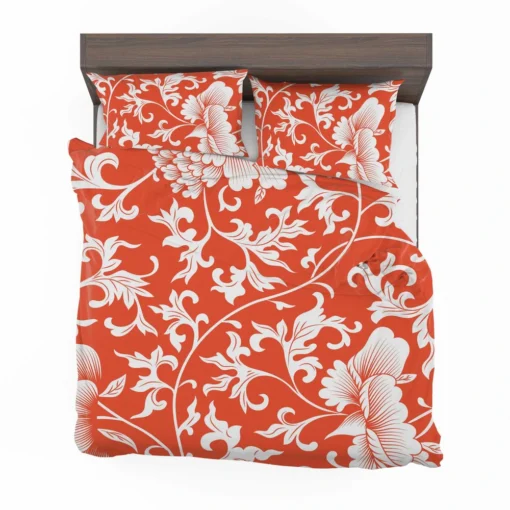 Chinese Floral Orange Background Bedding Set 2