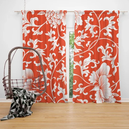 Chinese Floral Orange Background Curtain