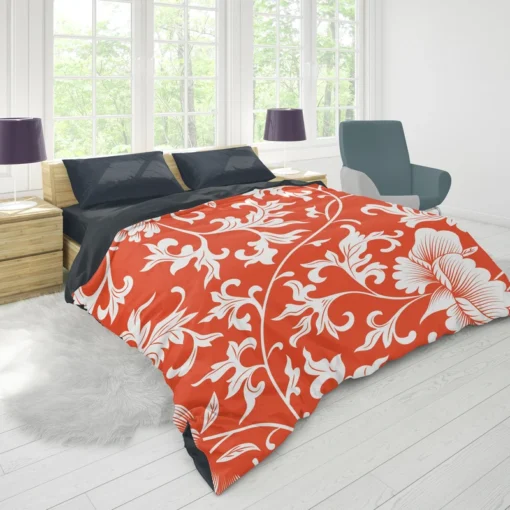 Chinese Floral Orange Background Duvet Cover 1