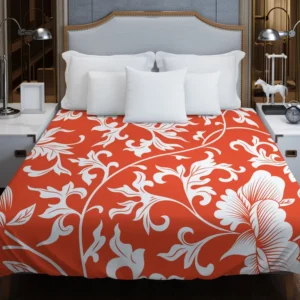 Chinese Floral Orange Background Duvet Cover