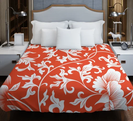 Chinese Floral Orange Background Duvet Cover