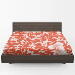 Chinese Floral Orange Background Fitted Sheet 1