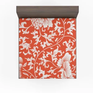 Chinese Floral Orange Background Fitted Sheet