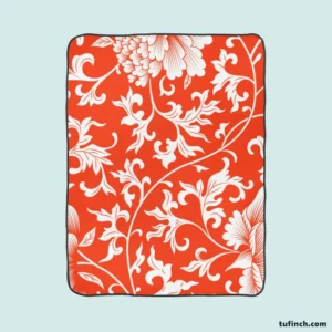 Chinese Floral Orange Background Fleece Blanket 1