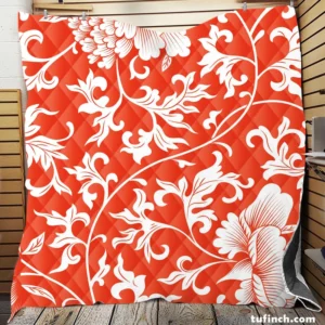 Chinese Floral Orange Background Quilt Blanket