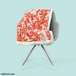 Chinese Floral Orange Background Sherpa Fleece Blanket 2