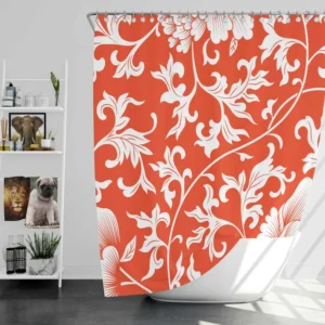 Chinese Floral Orange Background Shower Curtain