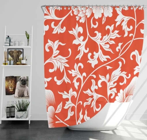 Chinese Floral Orange Background Shower Curtain