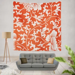 Chinese Floral Orange Background Wall Tapestry