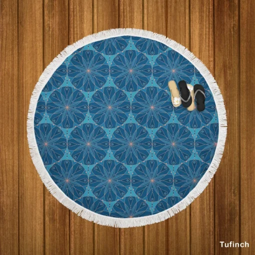 Chinese Pattern Floral Round Beach Towel