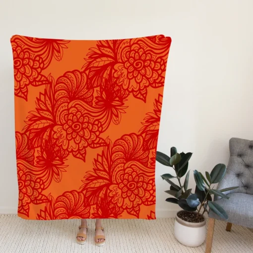 Chinese Styles Leaves Floral Fleece Blanket