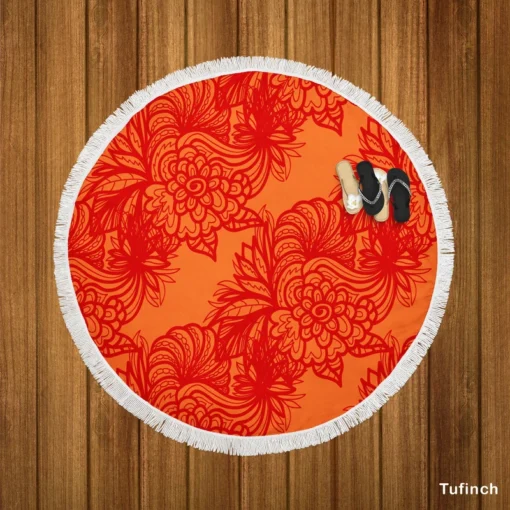 Chinese Styles Leaves Floral Round Beach Towel