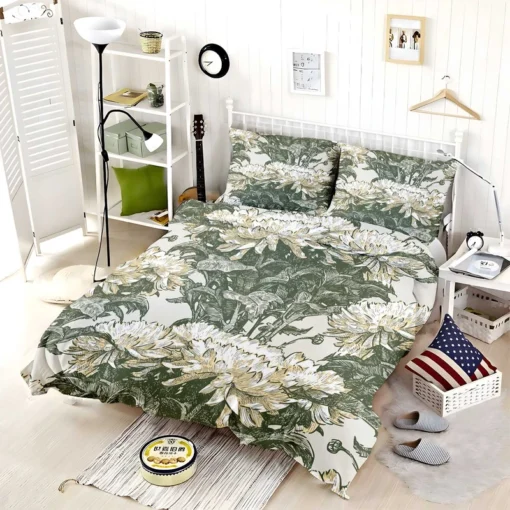 Chrysanthemum Flower Toile Pattern Bedding Set