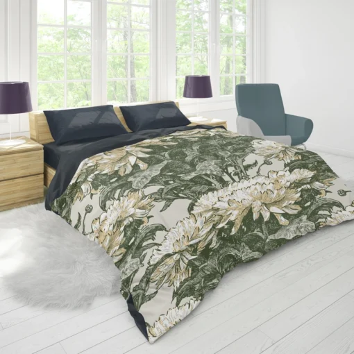 Chrysanthemum Flower Toile Pattern Duvet Cover 1