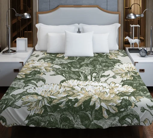 Chrysanthemum Flower Toile Pattern Duvet Cover