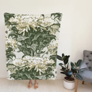 Chrysanthemum Flower Toile Pattern Fleece Blanket