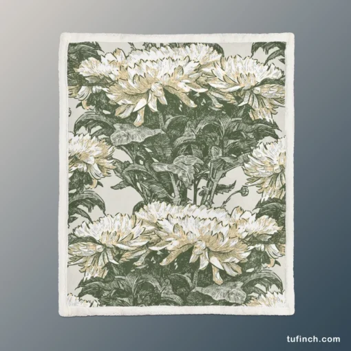 Chrysanthemum Flower Toile Pattern Sherpa Fleece Blanket 1