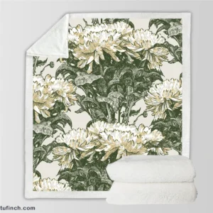 Chrysanthemum Flower Toile Pattern Sherpa Fleece Blanket