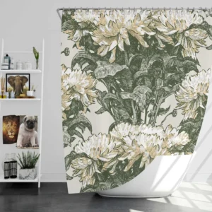 Chrysanthemum Flower Toile Pattern Shower Curtain