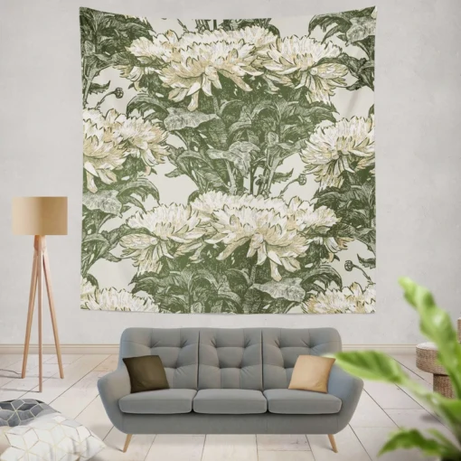 Chrysanthemum Flower Toile Pattern Wall Tapestry