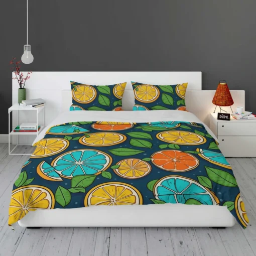 Citrus Fruit Blue Orange Yellow Pattern Bedding Set 1