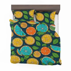 Citrus Fruit Blue Orange Yellow Pattern Bedding Set 2