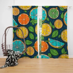 Citrus Fruit Blue Orange Yellow Pattern Curtain