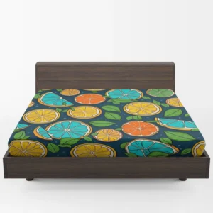 Citrus Fruit Blue Orange Yellow Pattern Fitted Sheet 1