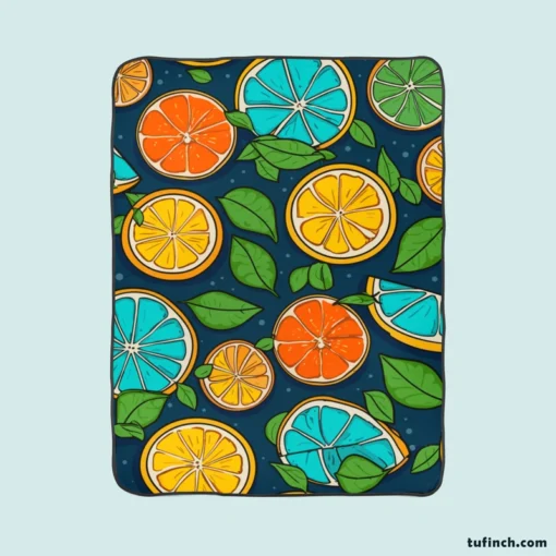 Citrus Fruit Blue Orange Yellow Pattern Fleece Blanket 1