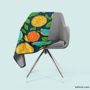 Citrus Fruit Blue Orange Yellow Pattern Fleece Blanket 2