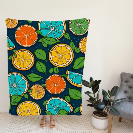 Citrus Fruit Blue Orange Yellow Pattern Fleece Blanket