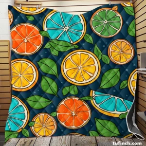 Citrus Fruit Blue Orange Yellow Pattern Quilt Blanket