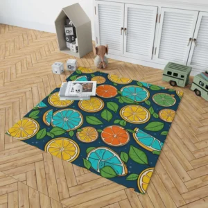 Citrus Fruit Blue Orange Yellow Pattern Rug 1