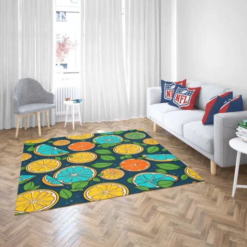 Citrus Fruit Blue Orange Yellow Pattern Rug 2