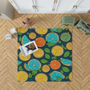 Citrus Fruit Blue Orange Yellow Pattern Rug