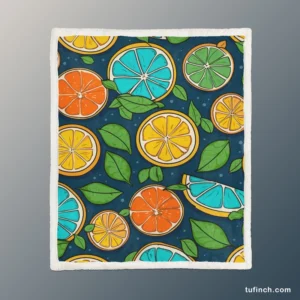 Citrus Fruit Blue Orange Yellow Pattern Sherpa Fleece Blanket 1