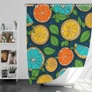 Citrus Fruit Blue Orange Yellow Pattern Shower Curtain