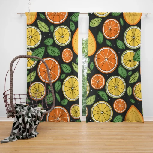 Citrus Fruits And Leaves Design Curtain