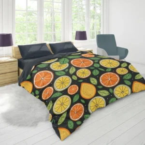 Citrus Fruits And Leaves Design Duvet Cover 1